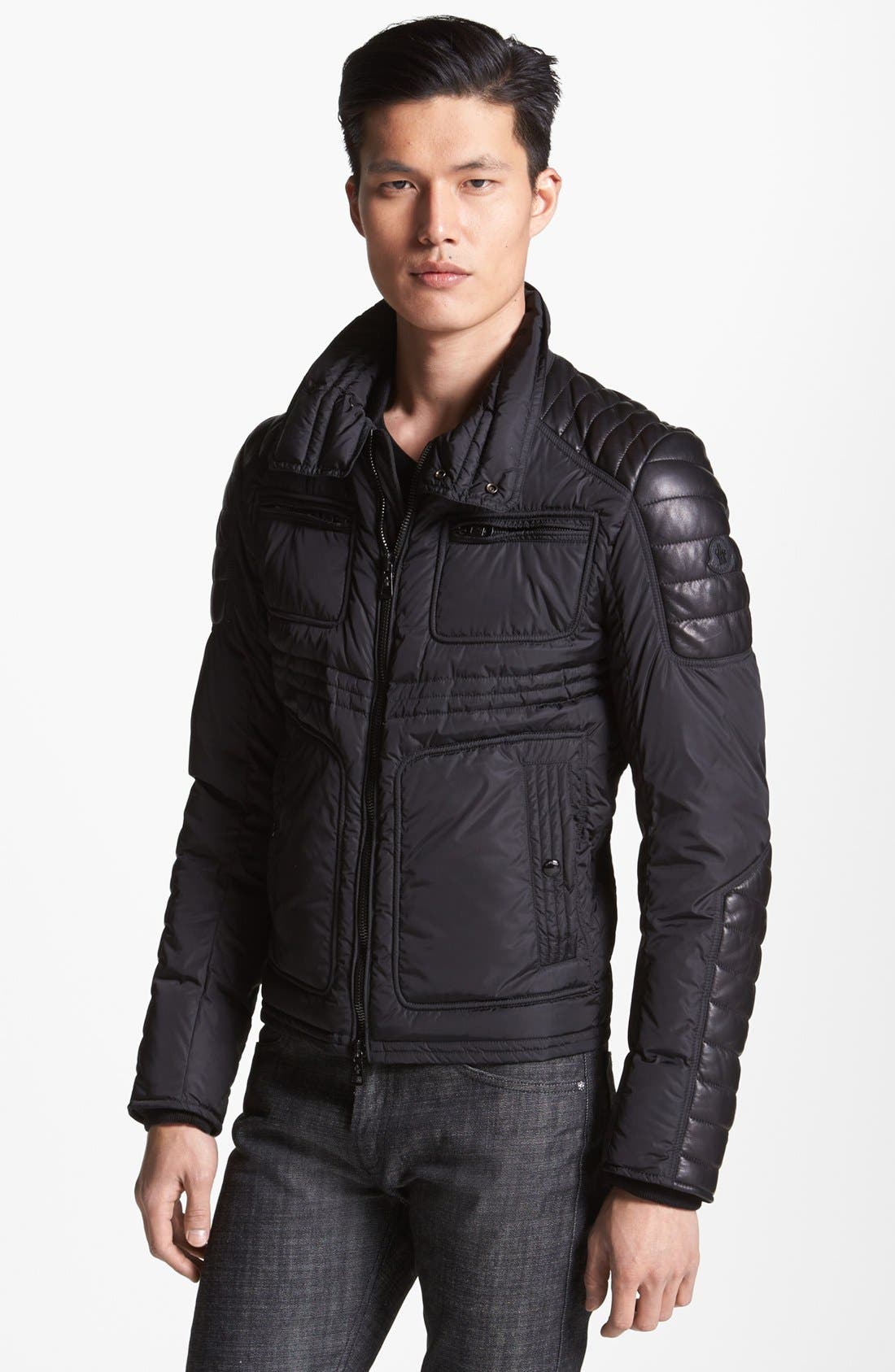 Moncler 'Dimitri' Down Moto Jacket with Leather Trim | Nordstrom