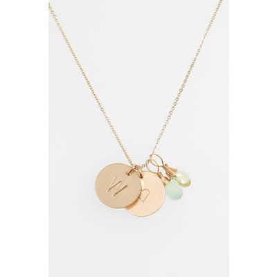 Nashelle Aqua Chalcedony, Lemon Quartz, Initial & Heart 14K-Gold Fill Disc Necklace