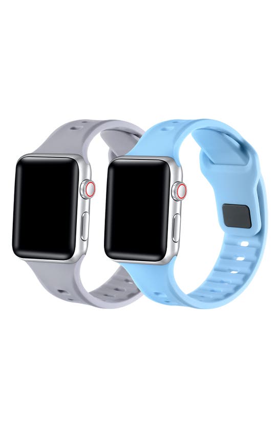 Shop The Posh Tech Assorted 2-pack Silicone Apple Watch® Watchbands In Grey/light Blue