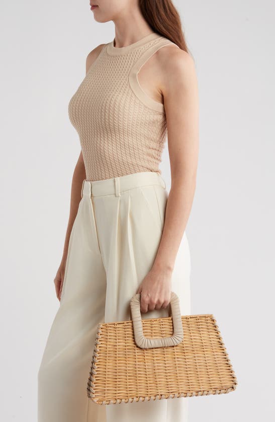 Shop Bcbg Wicker Whipstitch Top Handle Bag In Natural Brown