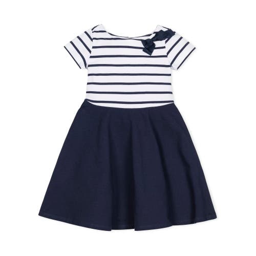 Shop Hope & Henry Baby Girls' Organic Short Sleeve Skater Dress, Infant In White And Gray Stripe