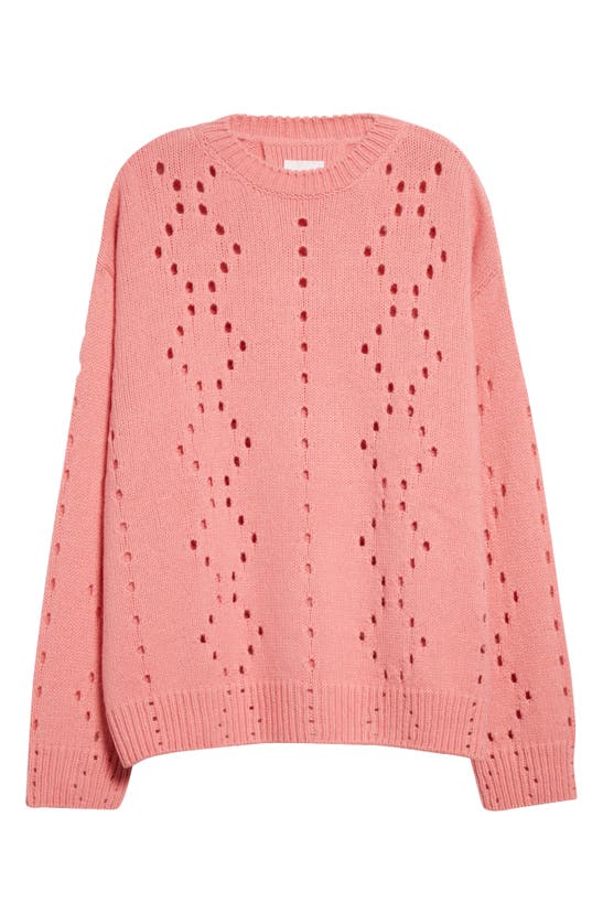 Shop Givenchy Oversize Pointelle Stitch Crewneck Sweater In Flamingo