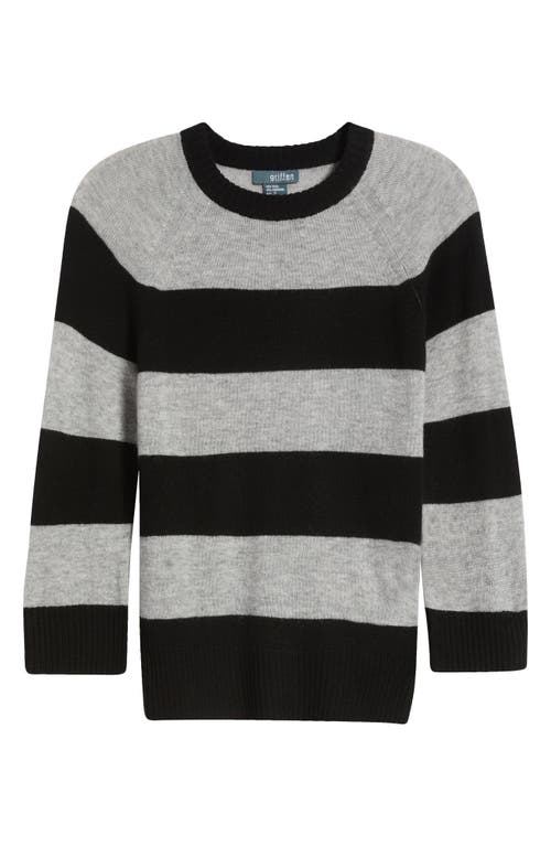 Shop Griffen Stripe Wool & Cashmere Crewneck Sweater In Black/light Grey