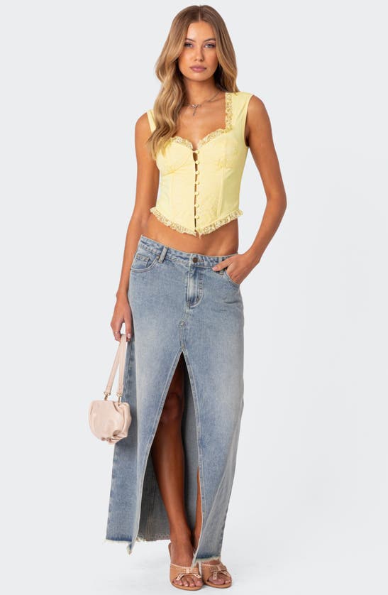 Shop Edikted Lace Panel Corset Crop Top In Yellow