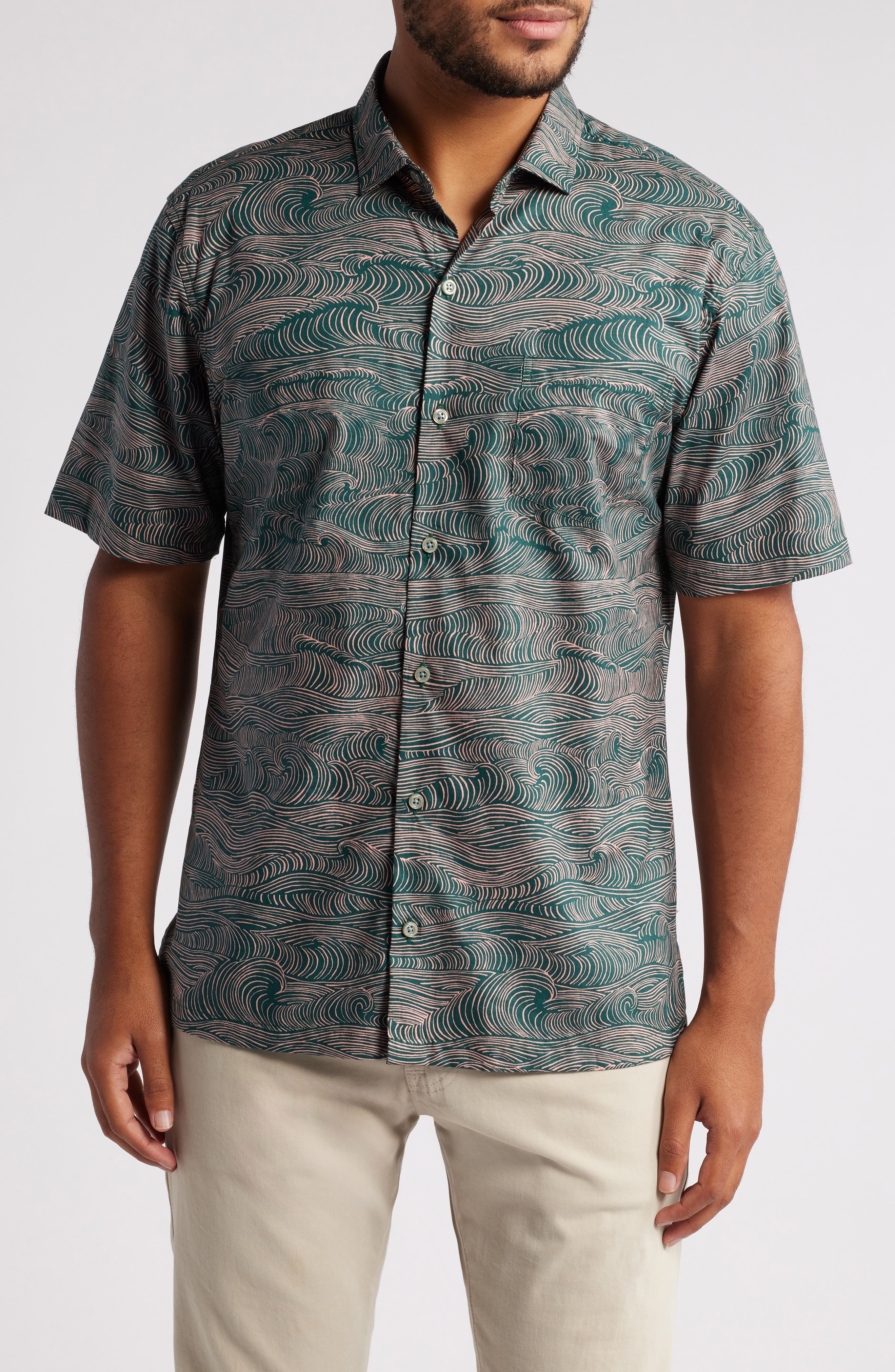 Tori Richard Shape of Water Short Sleeve Button-Up Shirt in Marine Green 