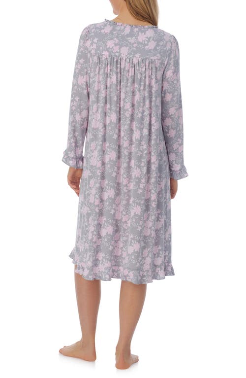 Shop Eileen West Long Sleeve Waltz Nightgown In Grey Pink Floral