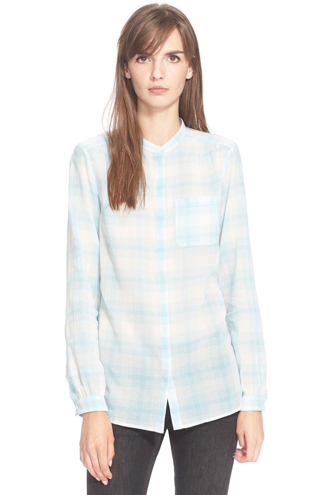 Burberry Brit Plaid Print Cotton Band Collar Shirt Nordstrom