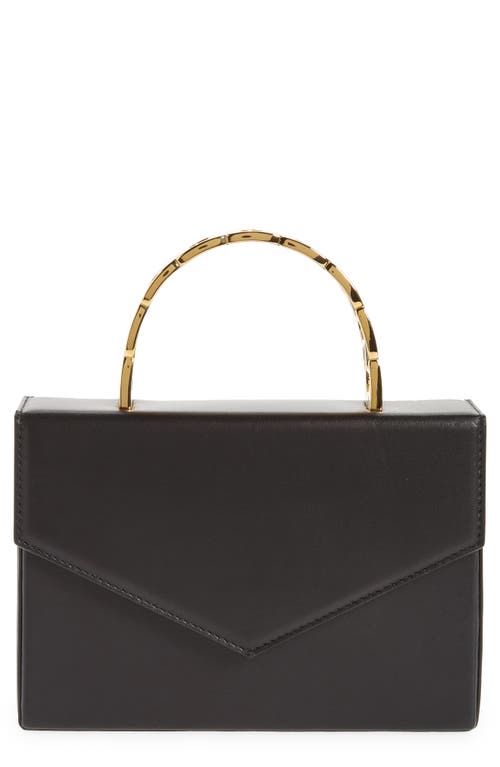 Amina Muaddi Amini Pernille Leather Top Handle Bag in Black Gold Handle