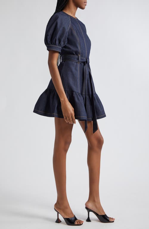 Shop Cinq À Sept Madi Puff Sleeve Belted Dress In Indigo