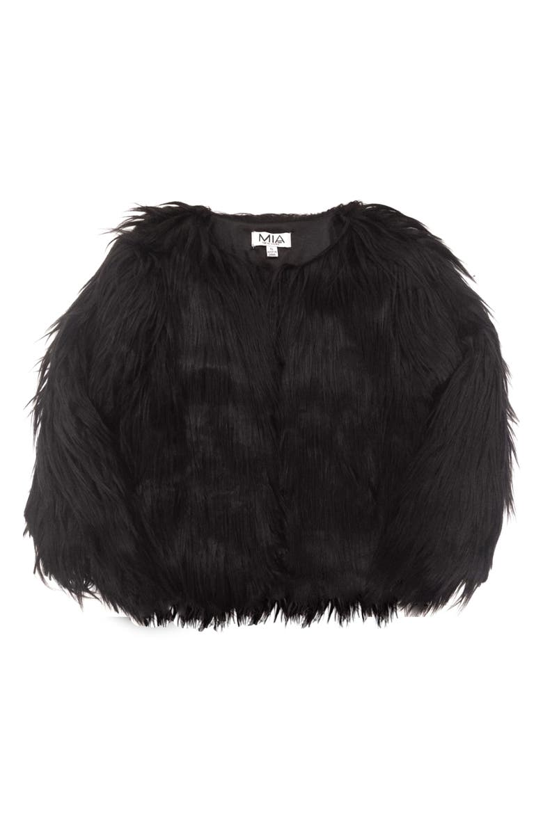 MIA NEW YORK Shaggy Faux Fur Jacket, Main, color, Black