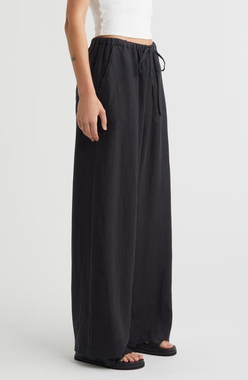 Shop Nation Ltd Lucia Tie Waist Linen Wide Leg Pants In Jet Black