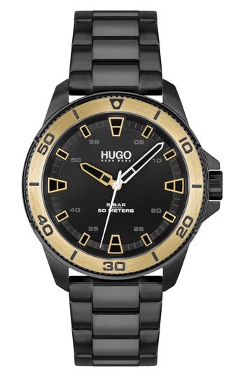 Hugo Boss Men's Streetdiver Black Ion Plated Steel Bracelet Watch 44mm In Gunmetal