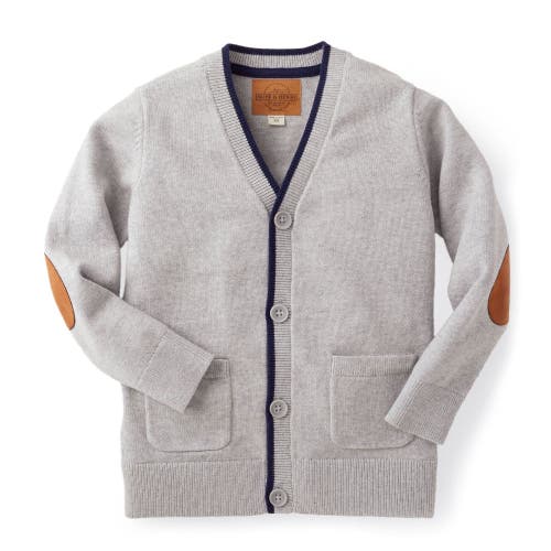 Hope & Henry Boys' Organic Tipped Cardigan With Elbow Patches, Kids In Light Grey