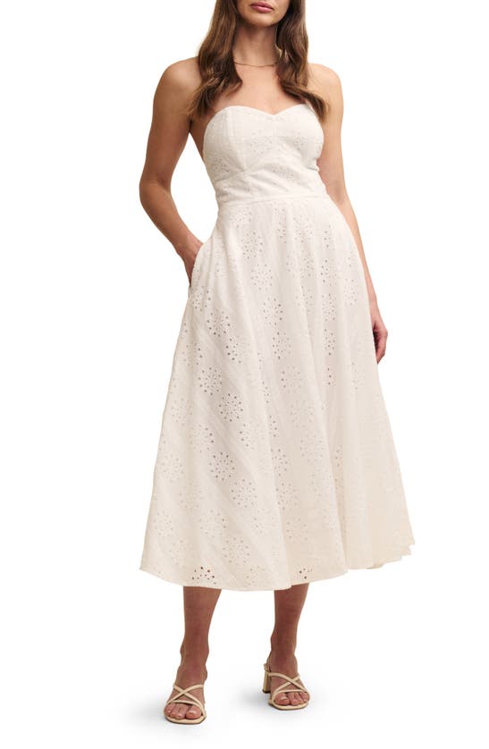 Shop Nobody's Child Aurora Eyelet Strapless Organic Cotton Maxi Dress In White