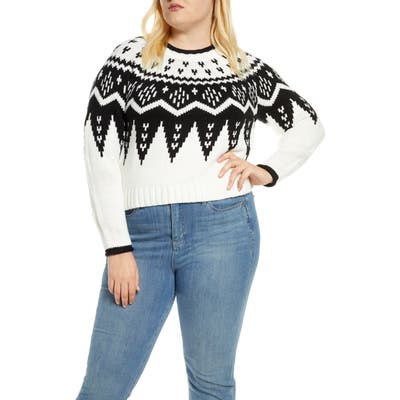 Plus Size Eloquii Fair Isle Crewneck Crop Sweater, /2 - White