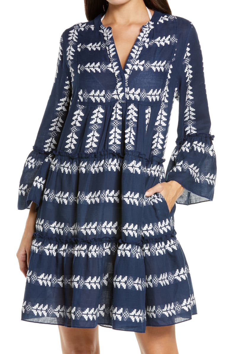ELAN Grecian Cover-Up Dress, Main, color, NAVY/ WHITE