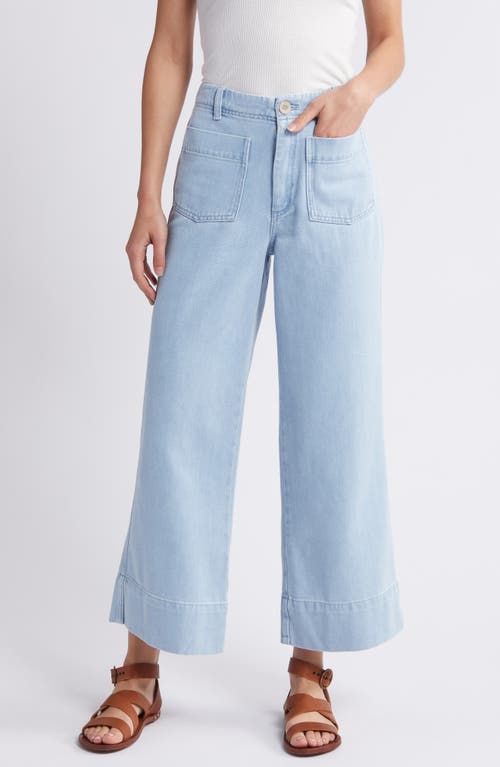 Patch Pocket Twill Ankle Wide Leg Pants in Light Wash