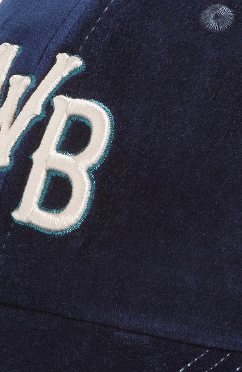 Shop Wales Bonner Original Monogram Velvet Adjustable Baseball Cap In Navy