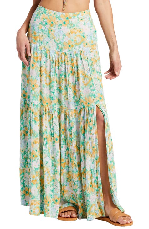 x Sun Chasers Rave Floral Tiered High Waist Maxi Skirt