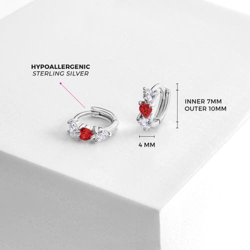 In Season Jewelry Cascading Cubic Zirconia Heart Hoop In Red
