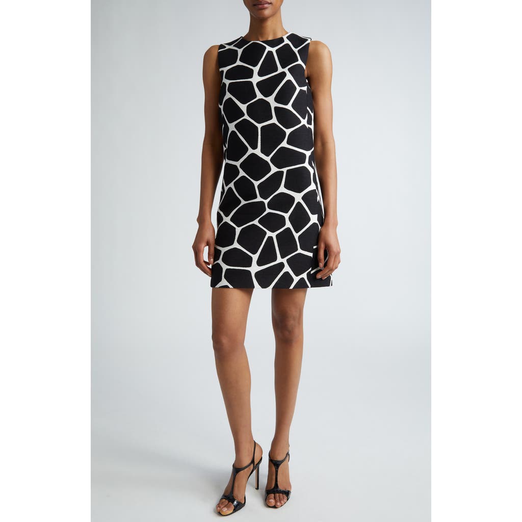 Michael Kors Collection Giraffe Cotton & Silk Jacquard Shift Dress In Optic White/black
