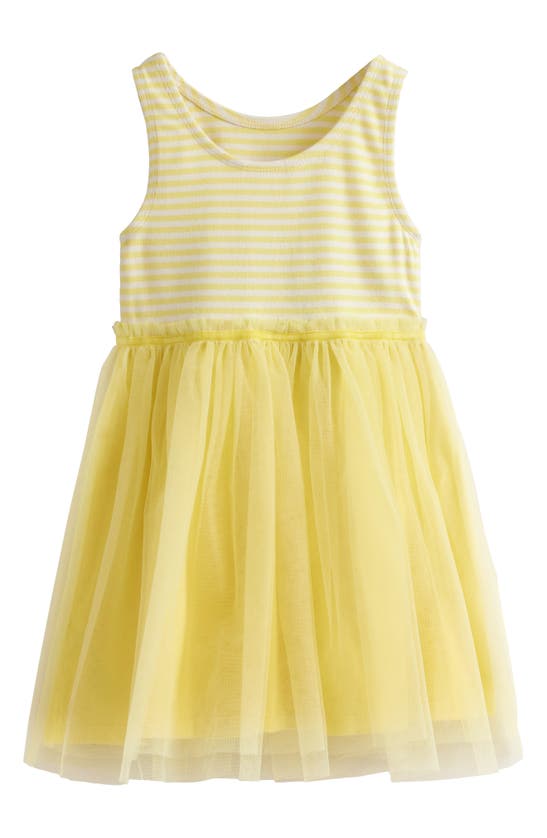 Shop Mini Boden Kids' Stripe Jersey & Tulle Tank Dress In Spring Yellow / Ivory Stripe