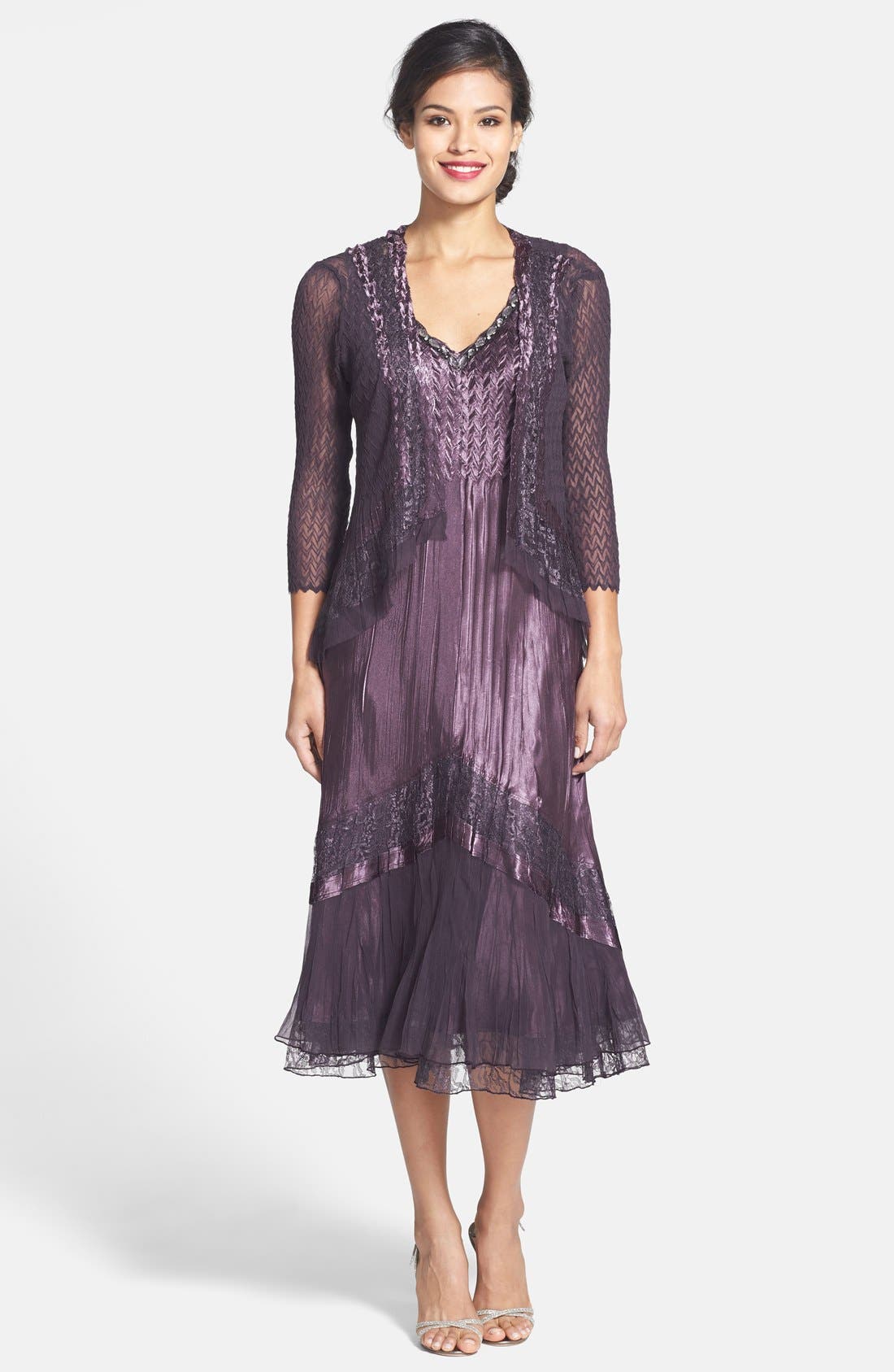 Komarov Lace Trim Charmeuse & Chiffon Dress with Jacket Nordstrom