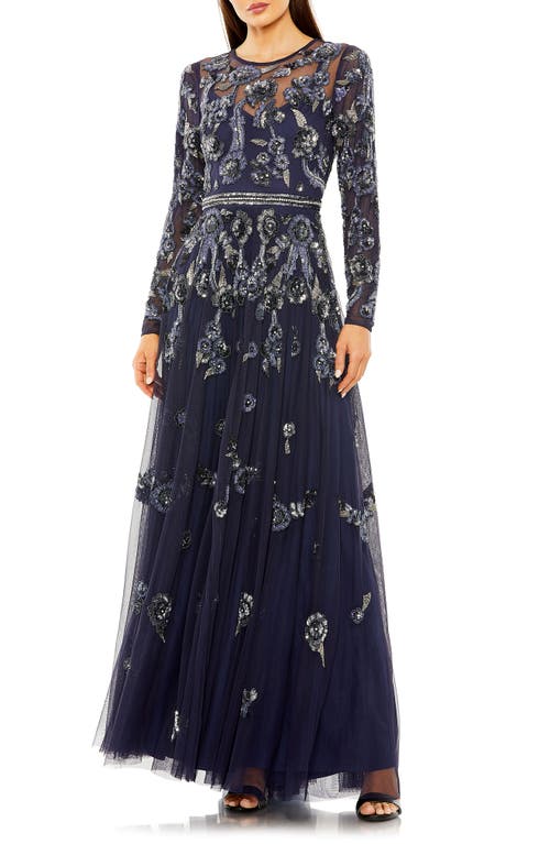 Mac Duggal Womens Embellished Formal Evening Dress In Midnight Multi