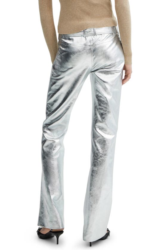 Shop Mango Belted Metallic Faux Leather Pants In Silver