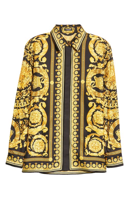 Versace Barocco Print Silk Button-Up Blouse in Black/Oro