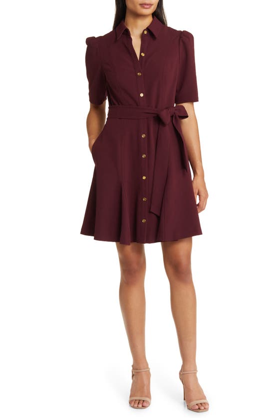 Eliza J Puff Sleeve Shirtdress In Wine