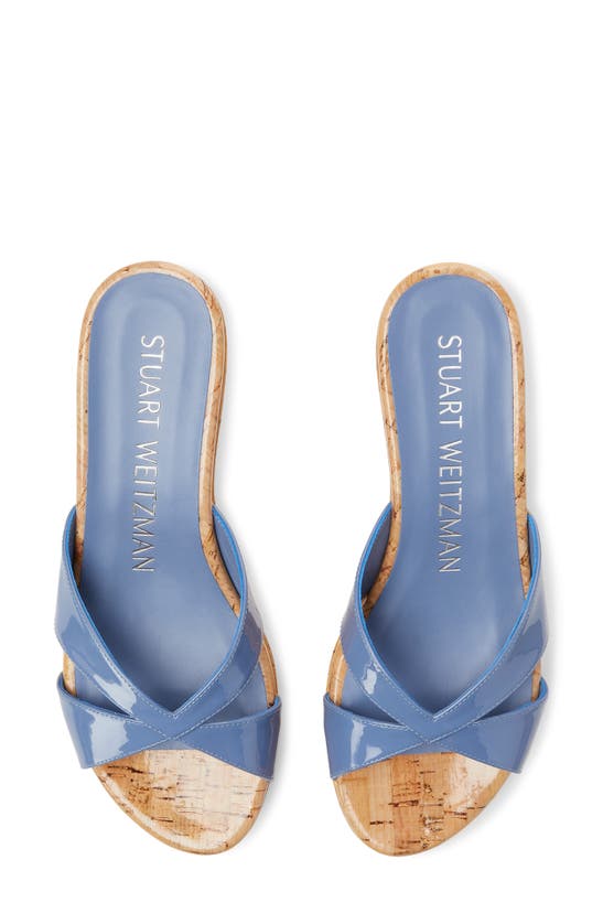 Shop Stuart Weitzman Carmen Wedge Sandal In Blue Steel