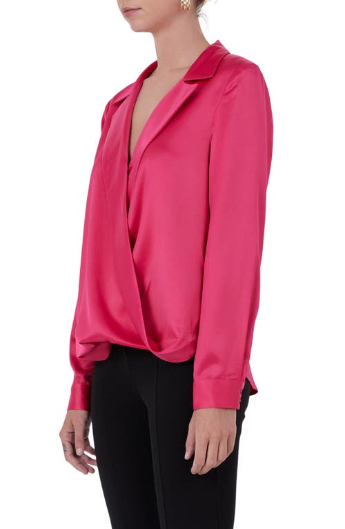 Endless Rose Satin Wrap Shirt In Magenta
