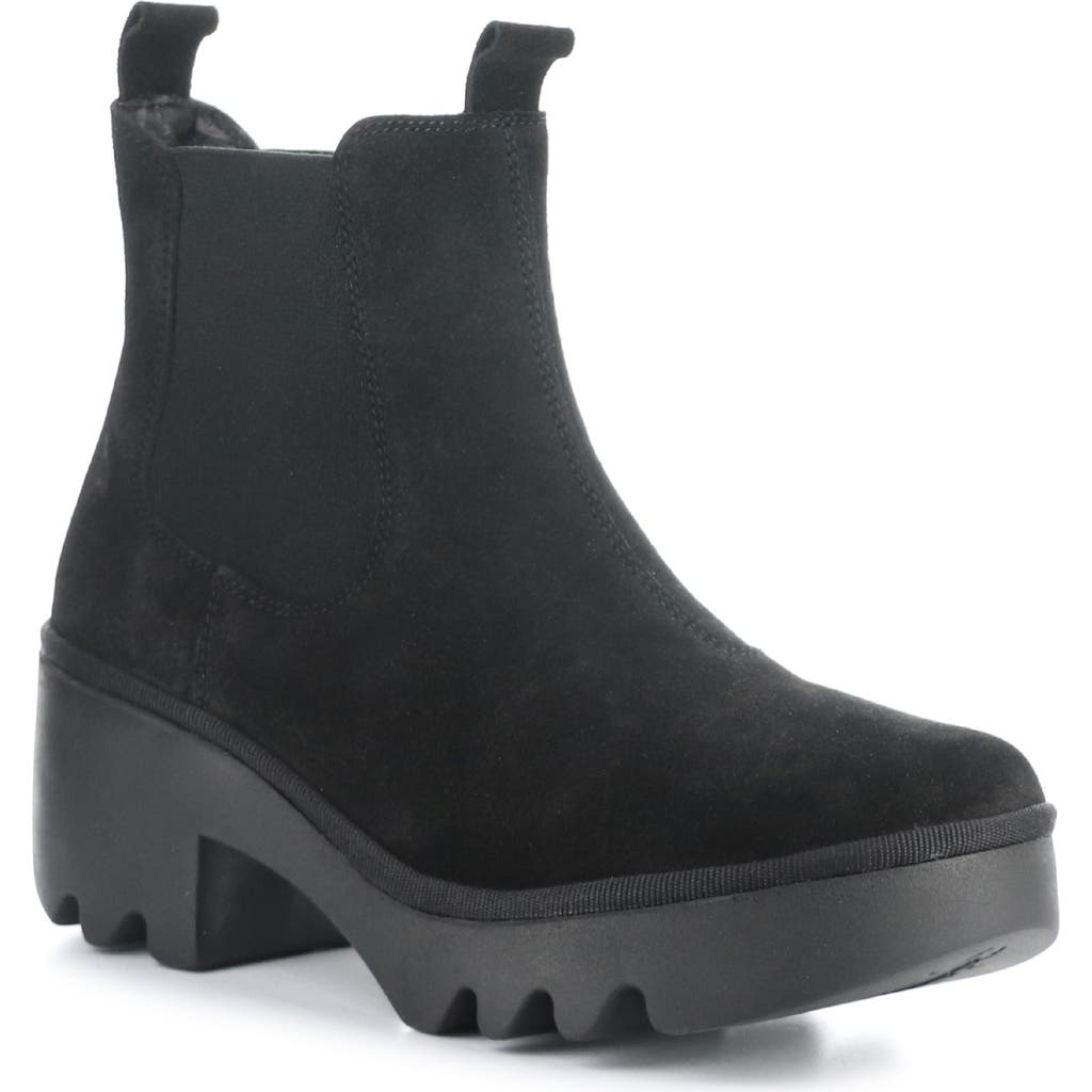 Fly London Trig Platform Chelsea Boot In Black Oil Suede
