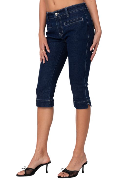 Shop Edikted Contrast Stitch Capri Jeans In Indigo-blue-raw-wash