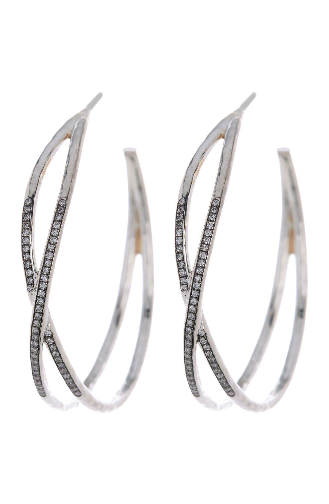 Ippolita Sterling Silver Intertwined Pave Diamond Hoop Earrings