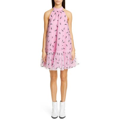 Ganni Embellished Mesh Trapeze Dress, Pink