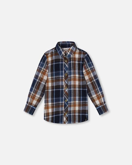 Shop Deux Par Deux Little Boy's Long Sleeve Button Down Shirt Plaid Blue And Hazel In Plaid Blue & Brown