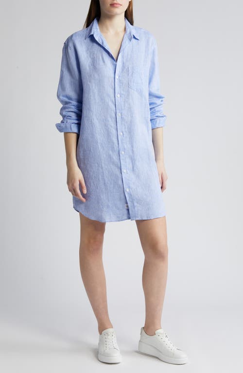Mary Long Sleeve Linen Shirtdress in Light Blue