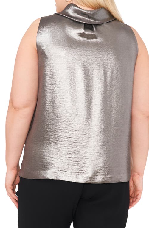 Shop Vince Camuto Silver Lamé Sleeveless Cowl Neck Top In Calm Grey