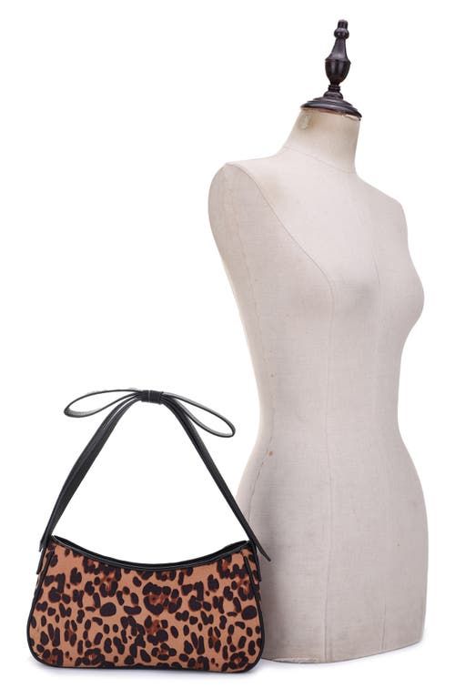 Mali + Lili Marissa Bow Leopard Recycled Vegan Leather Shoulder Bag In Tan/leopard