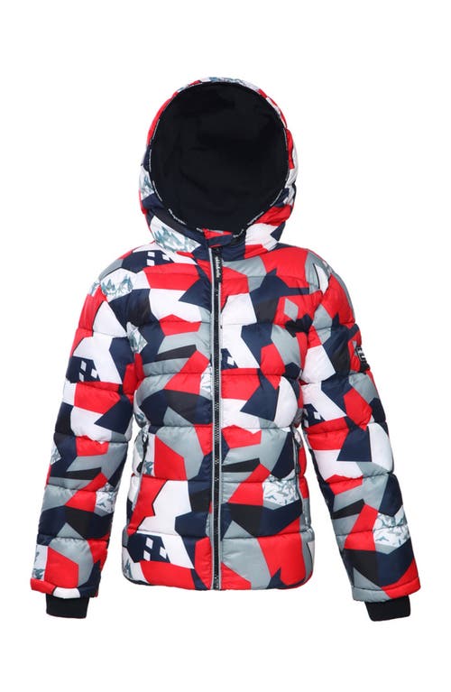 Shop Rokka&rolla Kids' Heavyweight Fleece Lined Puffer Jacket In Red Geometry