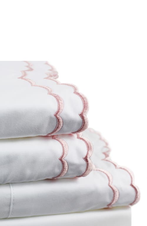 Melange Home Double Scallop Embroidered 300 Thread Count 100% Cotton Sheet Set In Rose/white