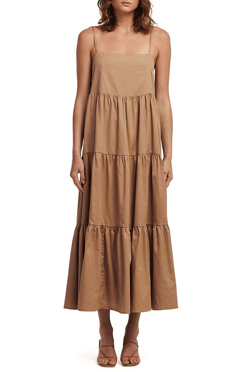 Charlie Holiday Isabella Tiered Cotton Midi Dress in Sand