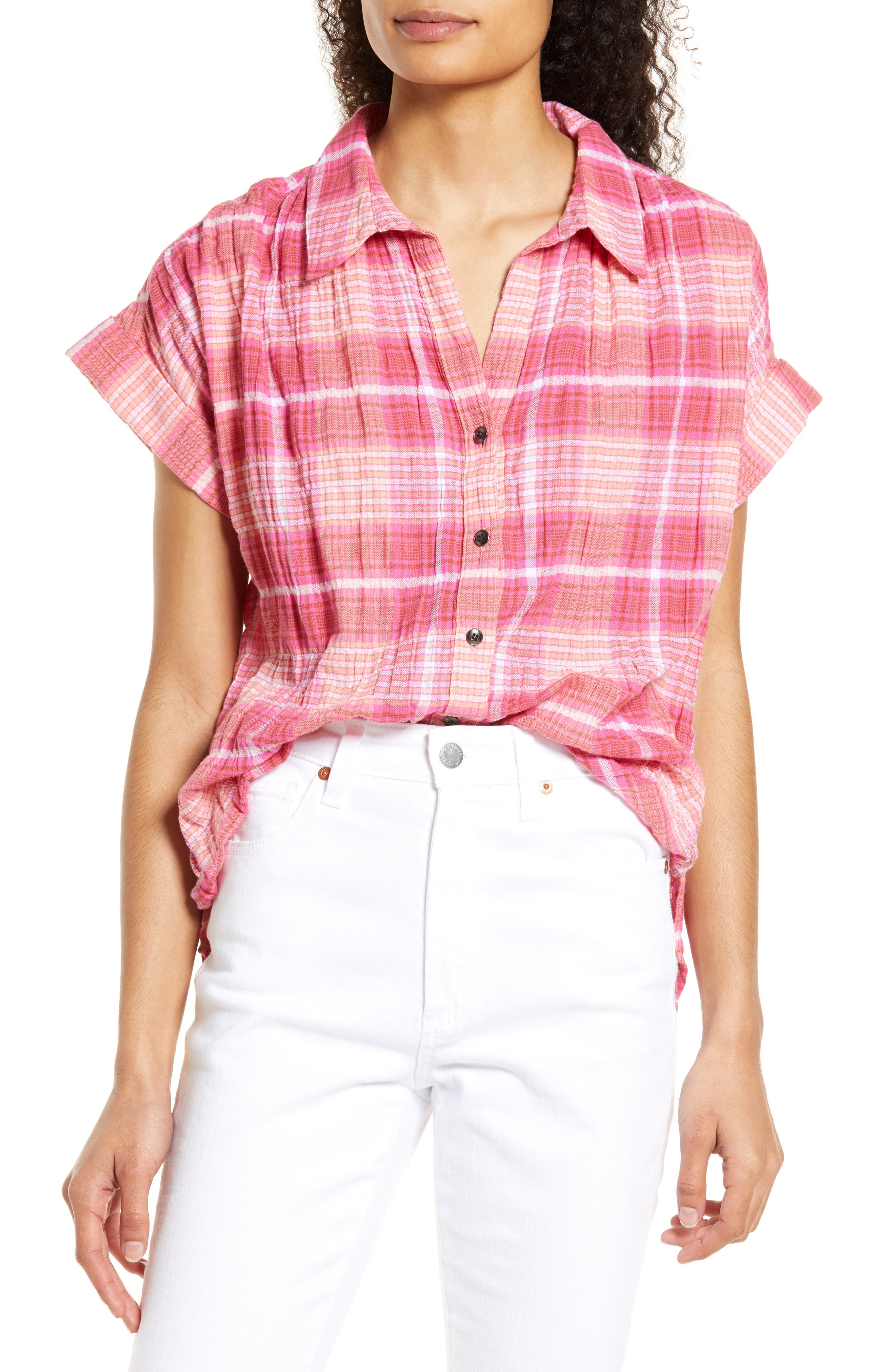 Caslon® Plaid Stretch Cotton Camp Shirt 