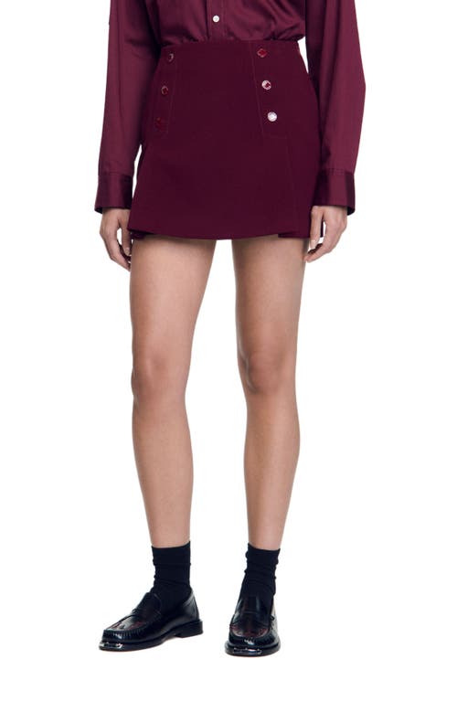 Shop Sandro Short Skirt With Press Studs In Bordeaux