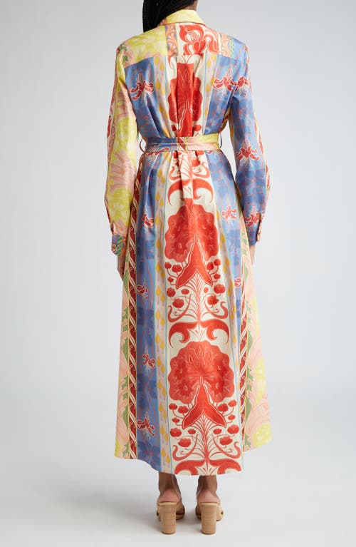 Shop Etro Long Sleeve Belted Maxi Shirtdress In X0802 - White Multi