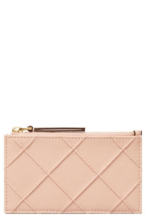 Shop Tory Burch Fleming Soft Caviar Leather Zip Card Case In Pink Dawn