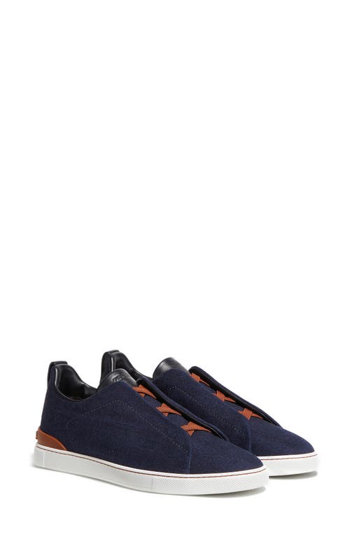 ZEGNA Triple Stitch Denim Slip-On Sneaker Indigo at Nordstrom,