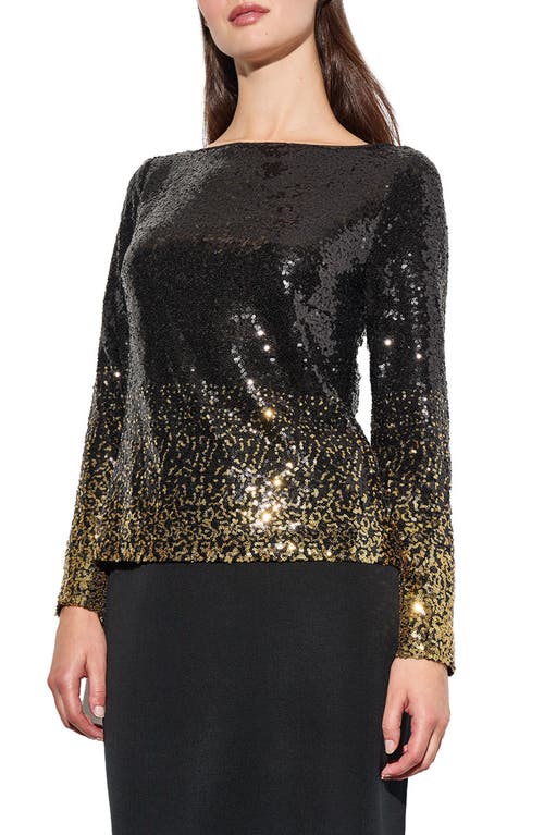 Ming Wang Ombré Sequin Top in Black/gold 